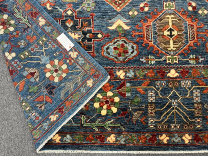 9X12 Afghan Karaja Light Blue Handmade Wool Rug # 14611