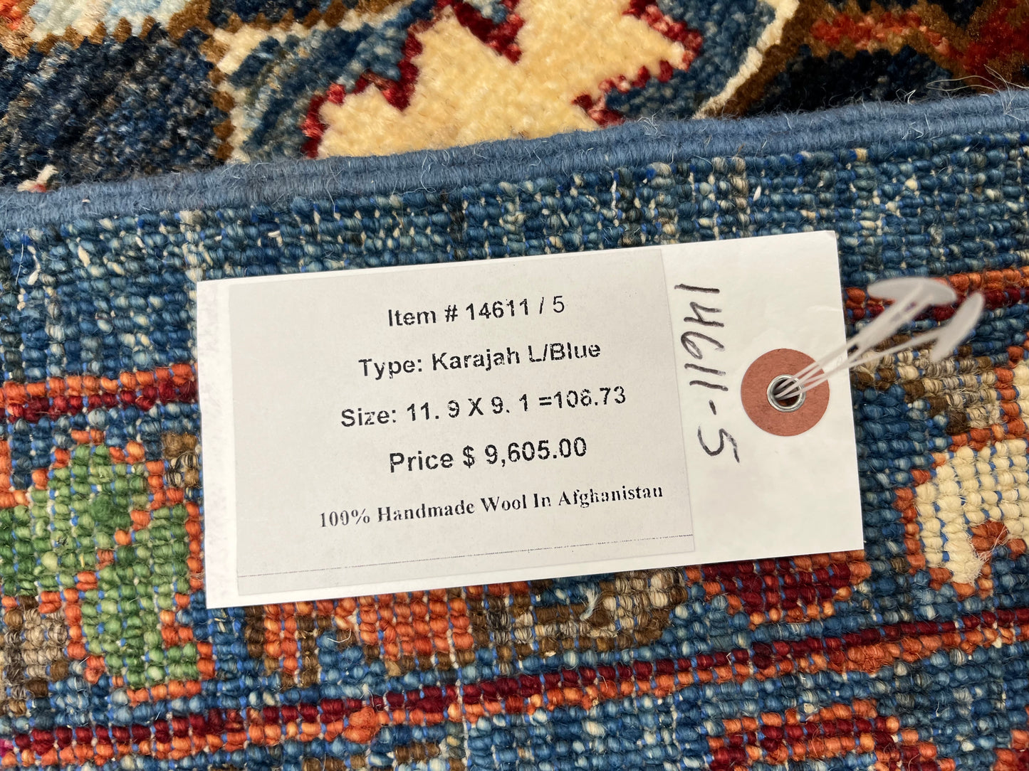 9X12 Afghan Karaja Light Blue Handmade Wool Rug # 14611