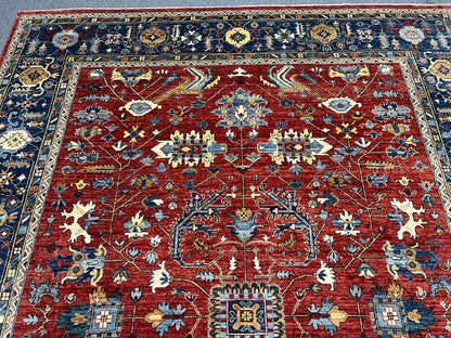 9X12 Afghan Serapi Light Blue Handmade Wool Rug # 14663