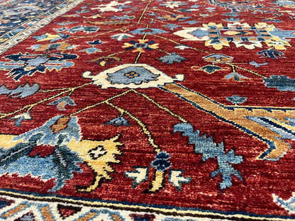 9X12 Afghan Serapi Light Blue Handmade Wool Rug # 14663