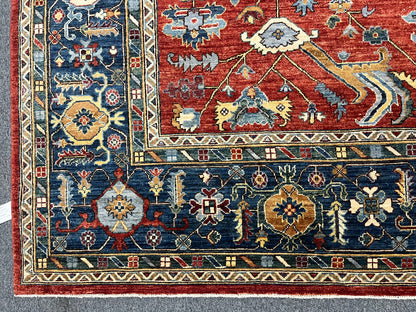 9X12 Afghan Serapi Light Blue Handmade Wool Rug # 14663