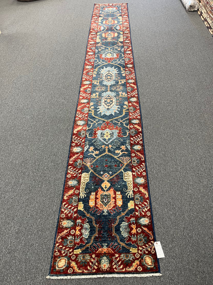 2' 5"X18 Afghan Bijar Handmade Wool Runner Rug # 14197