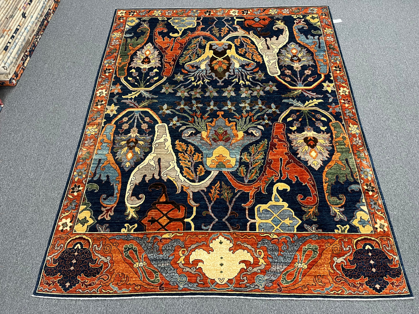 8X10 Afghan Bijer Rust/Blue Handmade Wool Rug # 14657