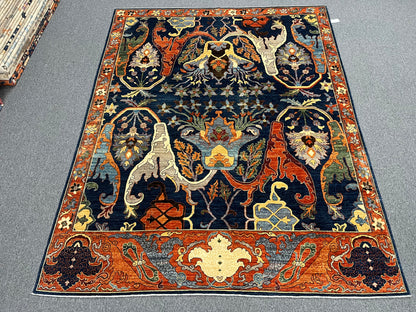 8X10 Afghan Bijer Rust/Blue Handmade Wool Rug # 14657