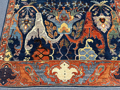 8X10 Afghan Bijer Rust/Blue Handmade Wool Rug # 14657