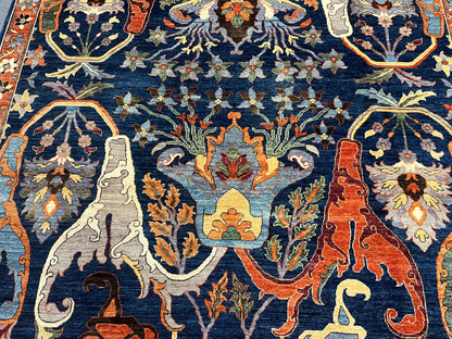 8X10 Afghan Bijer Rust/Blue Handmade Wool Rug # 14657