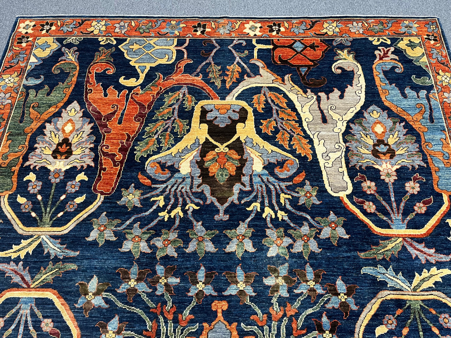 8X10 Afghan Bijer Rust/Blue Handmade Wool Rug # 14657