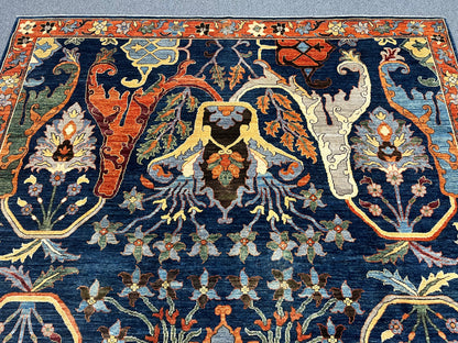 8X10 Afghan Bijer Rust/Blue Handmade Wool Rug # 14657