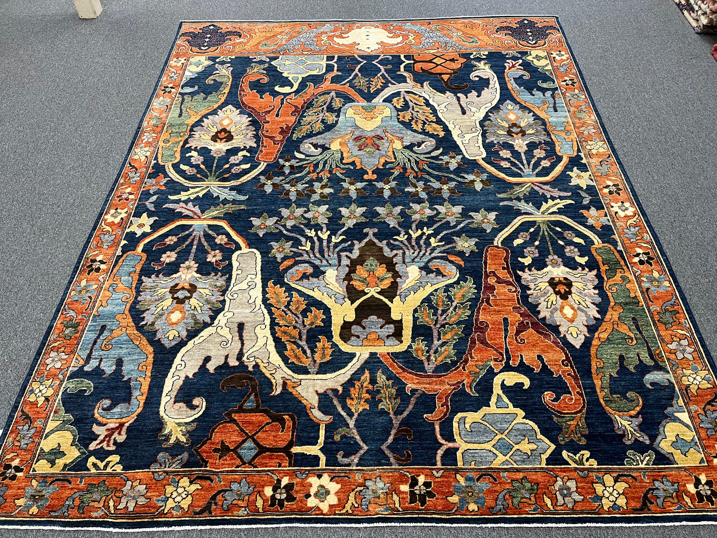 8X10 Afghan Bijer Rust/Blue Handmade Wool Rug # 14657