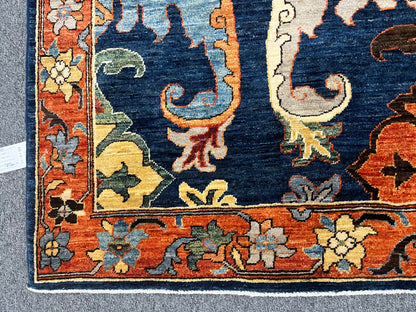 8X10 Afghan Bijer Rust/Blue Handmade Wool Rug # 14657