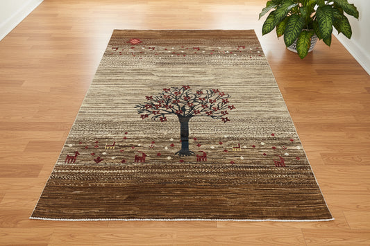 6X8 Gabbeh Loribaft Handmade Wool Tribal Rug # 14432