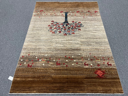 6X8 Gabbeh Loribaft Handmade Wool Tribal Rug # 14432