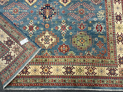 Kazak 8X10 Light Blue Handmade Wool Rug # 13894