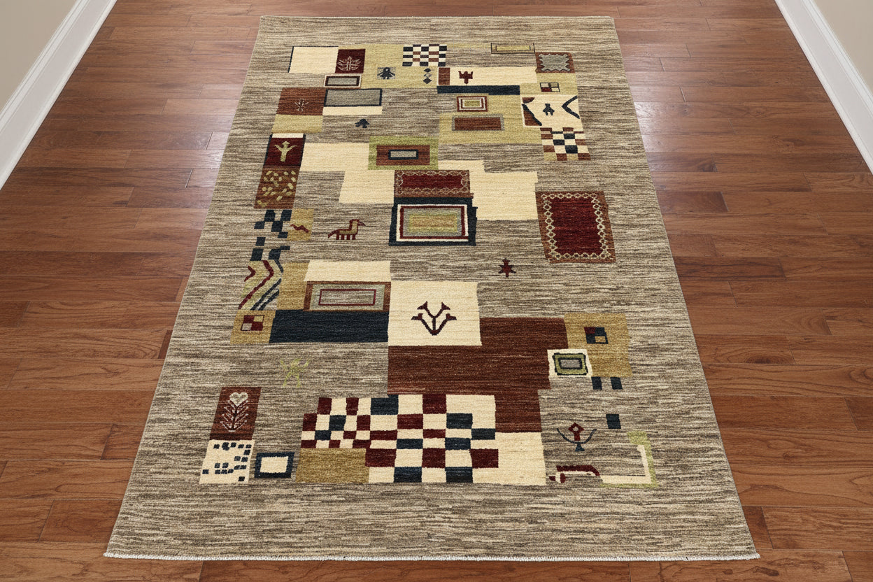 6X8 Gabbeh Loribaft Handmade Wool Tribal Rug # 14434