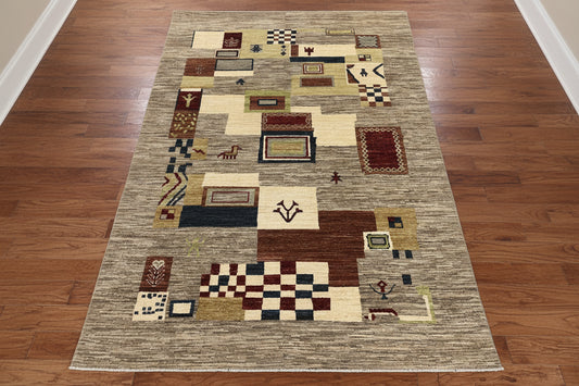 6X8 Gabbeh Loribaft Handmade Wool Tribal Rug # 14434