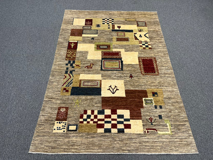 6X8 Gabbeh Loribaft Handmade Wool Tribal Rug # 14434