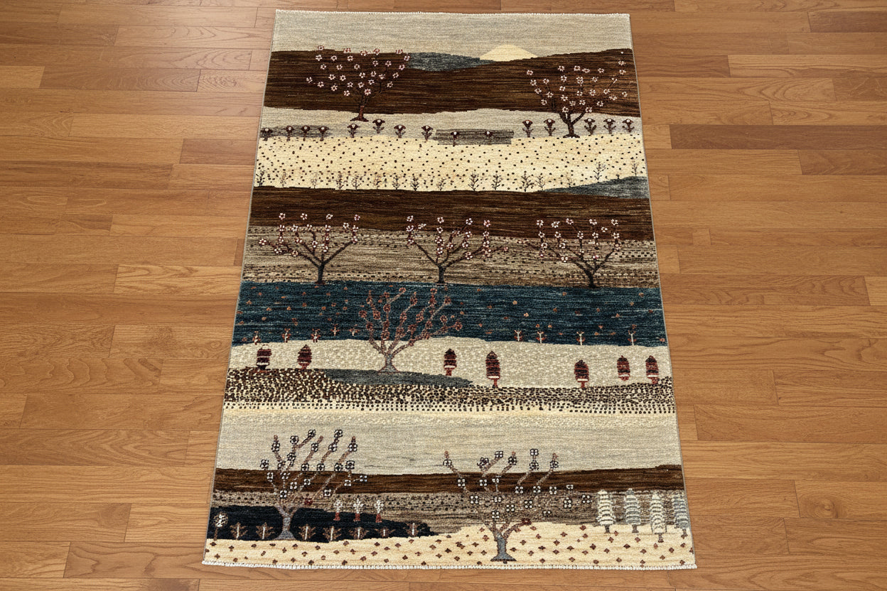 4X6 Gabbeh Loribaft Handmade Wool Tribal Rug # 14369