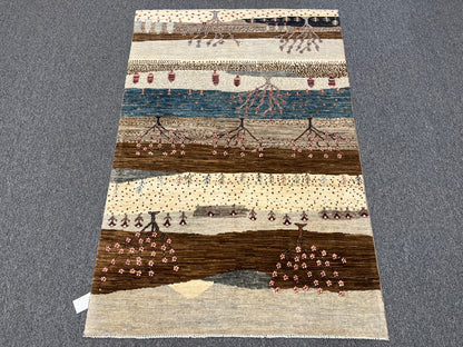 4X6 Gabbeh Loribaft Handmade Wool Tribal Rug # 14369