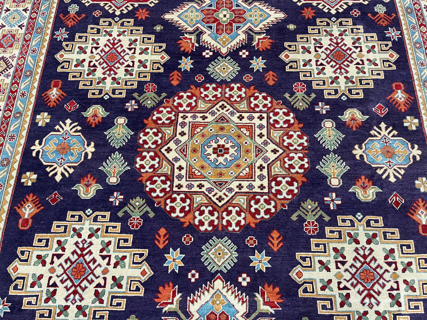 Purple Lavender Kazak 9x12 Hand knotted Wool Rug # 01