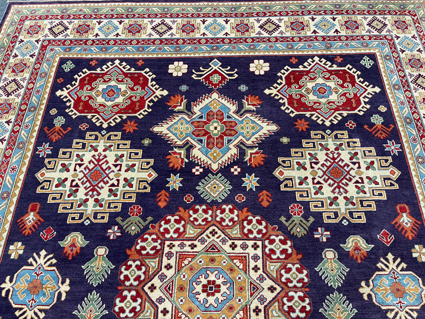 Purple Lavender Kazak 9x12 Hand knotted Wool Rug # 01