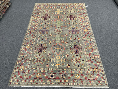 Gray Geometric Kazak 6x9 Handmade Wool Rug # 13898