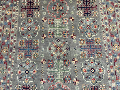 Gray Geometric Kazak 6x9 Handmade Wool Rug # 13898