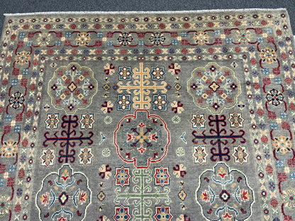 Gray Geometric Kazak 6x9 Handmade Wool Rug # 13898