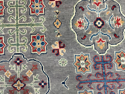 Gray Geometric Kazak 6x9 Handmade Wool Rug # 13898