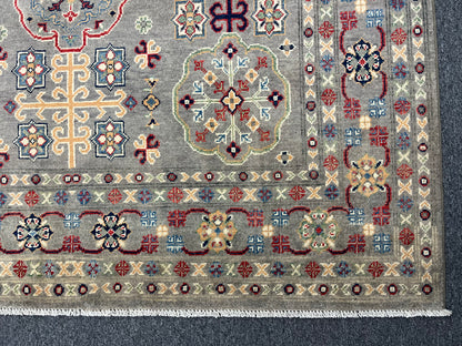 Gray Geometric Kazak 6x9 Handmade Wool Rug # 13898