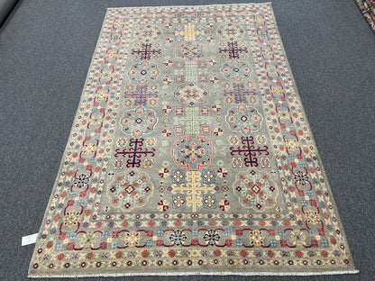 Gray Geometric Kazak 6x9 Handmade Wool Rug # 13898