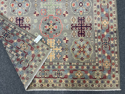Gray Geometric Kazak 6x9 Handmade Wool Rug # 13898