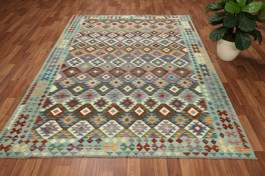 10X13 Maymana Hand-woven Wool Kilim Rug # 14746