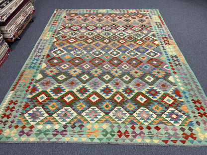10X13 Maymana Hand-woven Wool Kilim Rug # 14746