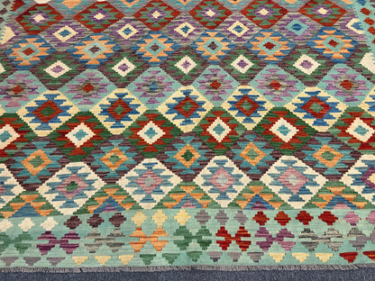 10X13 Maymana Hand-woven Wool Kilim Rug # 14746