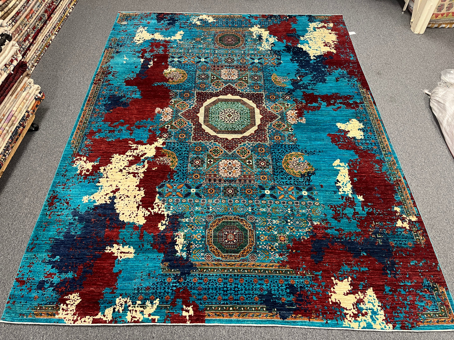9X12 Mamluk Multicolor Abstract Handmade Wool Rug # 14721