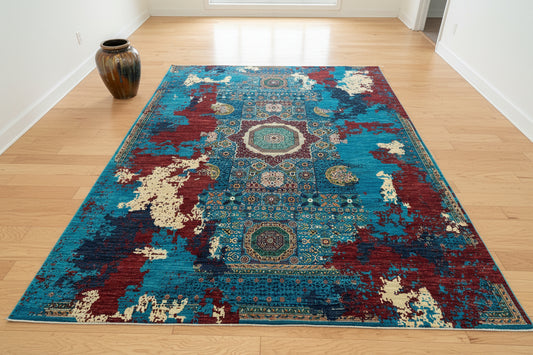 9X12 Mamluk Multicolor Abstract Handmade Wool Rug # 14720