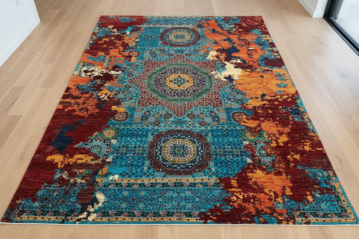 9X12 Mamluk Multicolor Abstract Handmade Wool Rug # 14719