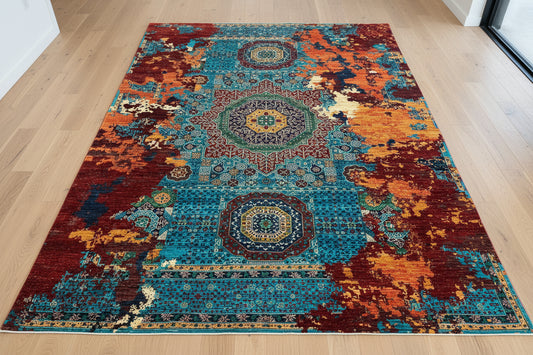 9X12 Mamluk Multicolor Abstract Handmade Wool Rug # 14719