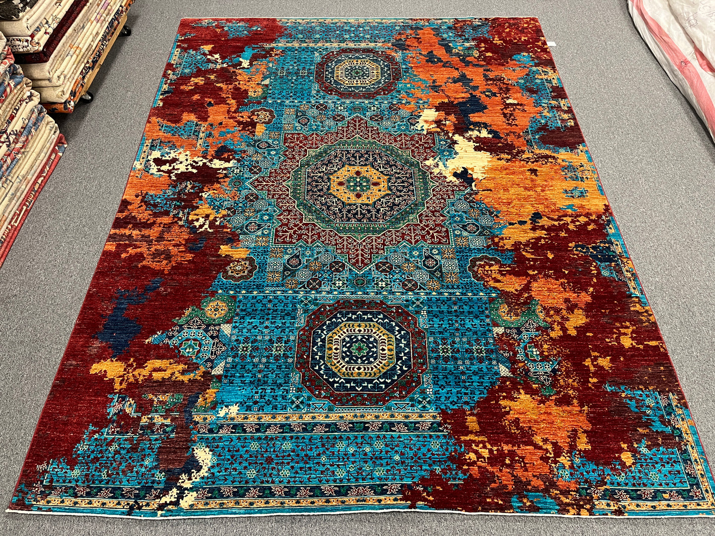 9X12 Mamluk Multicolor Abstract Handmade Wool Rug # 14719