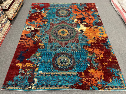9X12 Mamluk Multicolor Abstract Handmade Wool Rug # 14719