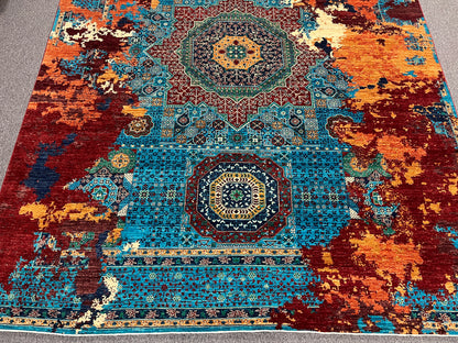 9X12 Mamluk Multicolor Abstract Handmade Wool Rug # 14719