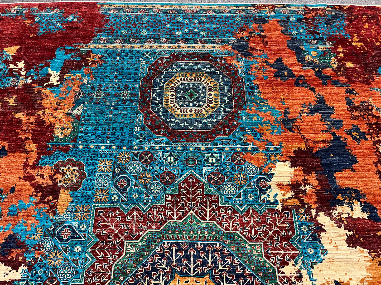 9X12 Mamluk Multicolor Abstract Handmade Wool Rug # 14719