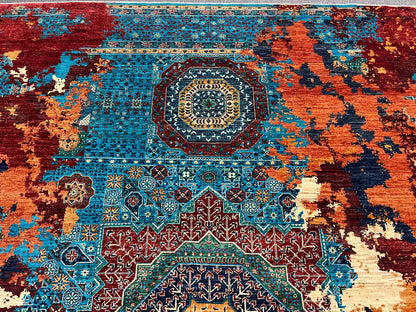 9X12 Mamluk Multicolor Abstract Handmade Wool Rug # 14719