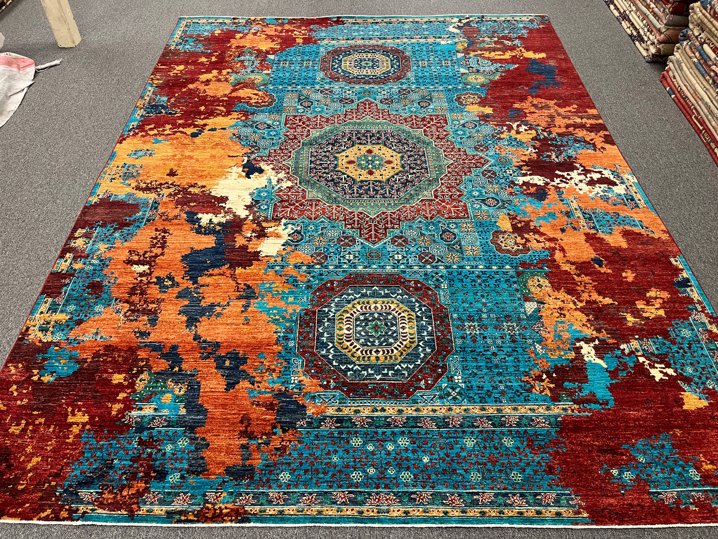 9X12 Mamluk Multicolor Abstract Handmade Wool Rug # 14719