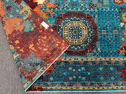 9X12 Mamluk Multicolor Abstract Handmade Wool Rug # 14719