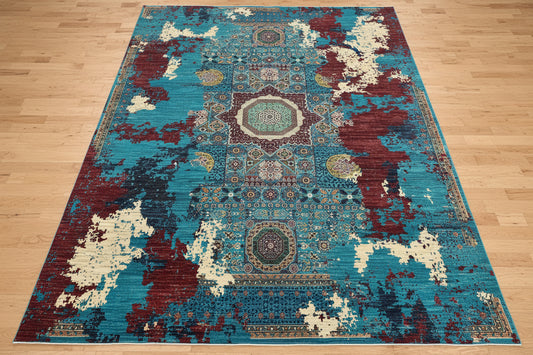 9X12 Mamluk Multicolor Abstract Handmade Wool Rug # 14718