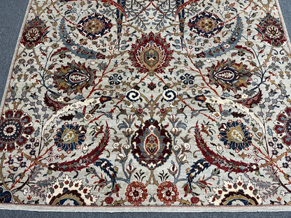 8X10 Afghan Agra Soft Gray Handmade Wool Rug # 14734