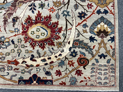 8X10 Afghan Agra Soft Gray Handmade Wool Rug # 14734