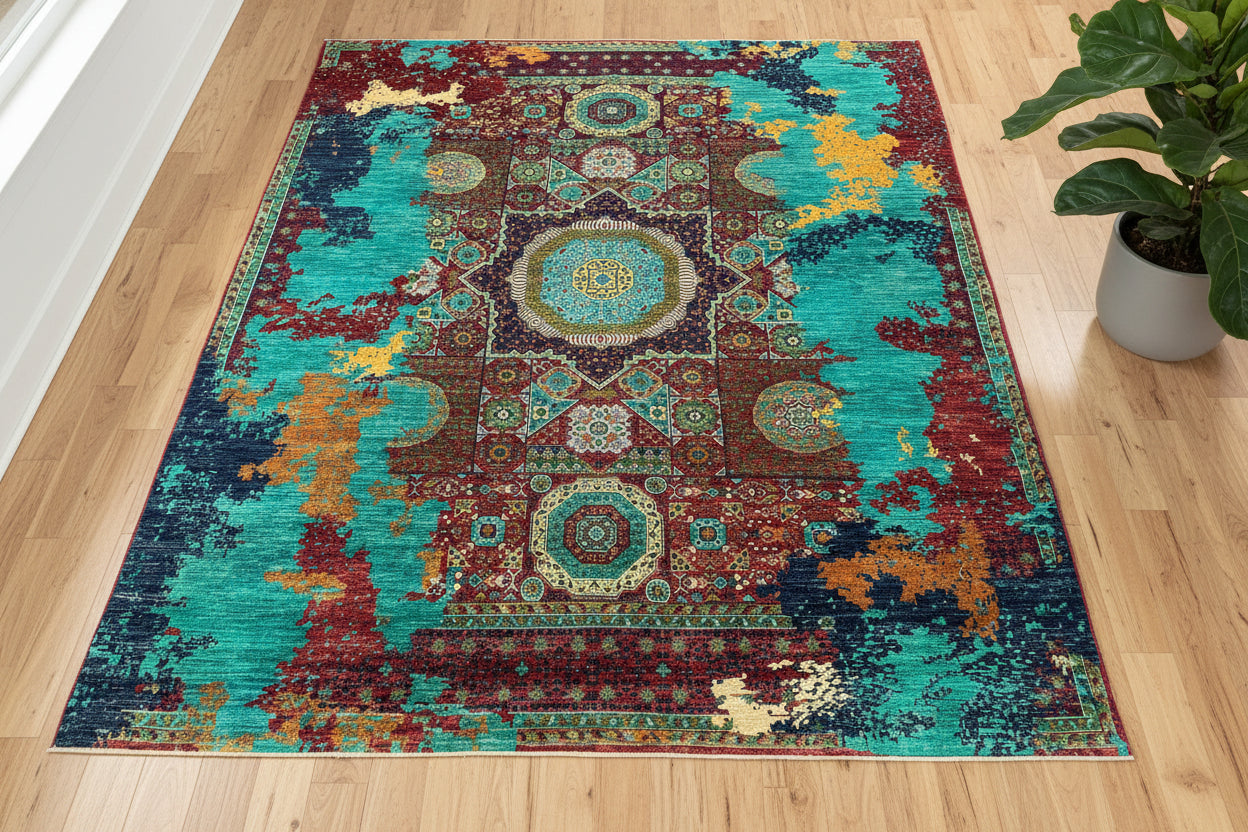 8X10 Mamluk Multicolor Abstract Handmade Wool Rug # 14727