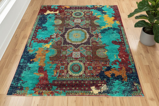 8X10 Mamluk Multicolor Abstract Handmade Wool Rug # 14727